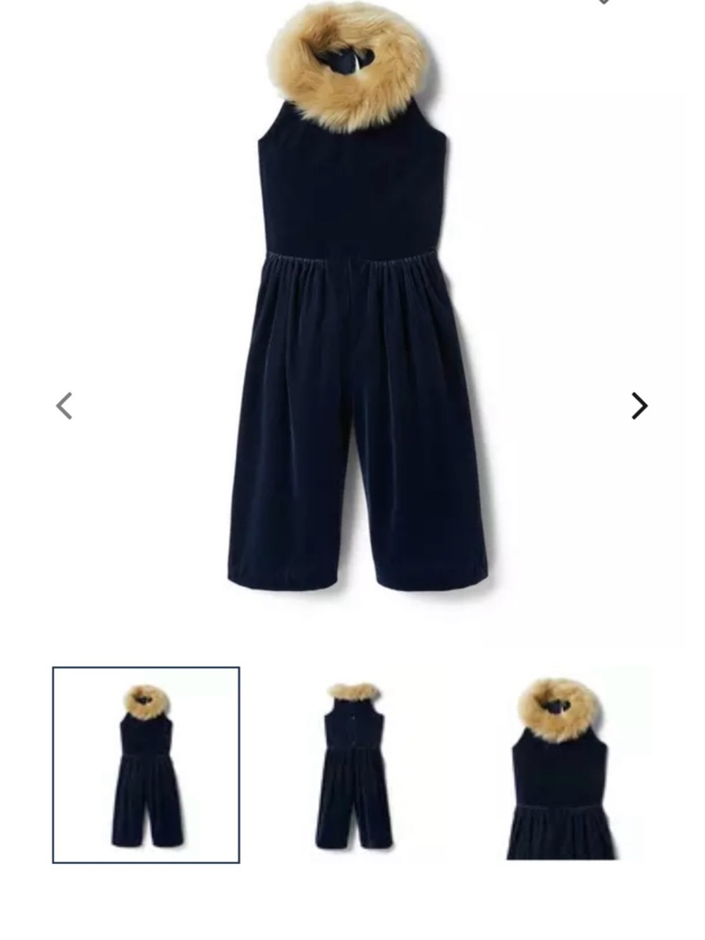 Janie and Jack Navy Velvet Jumpsuit with Faux-Fur Collar (Navy & Tan)